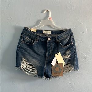 Recycled Denim Distressed Blue Shorts